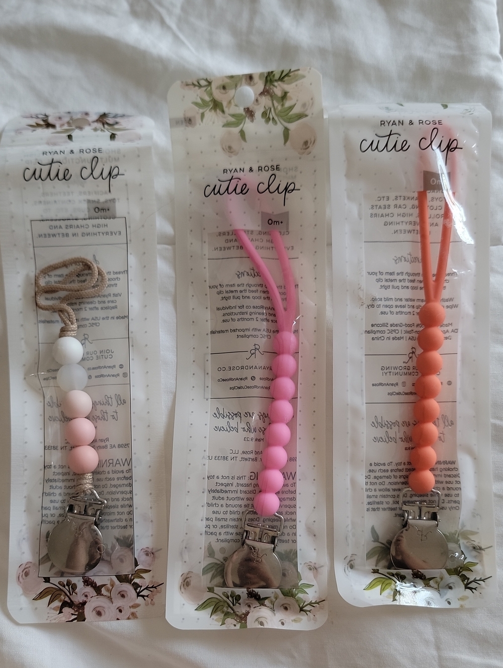 Cutie Clip - Pink & Coral Silicone Bead Pacifier Holders